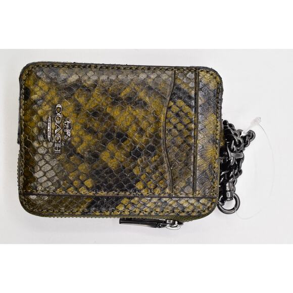 Coach Zip Card Case CCO20 Olive Green Gunmetal Snake Print Leather NWT